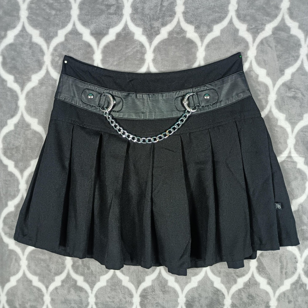 Royal Bones Mini Skirt Women Small Black Pleated Chain Belt Gothic Punk
